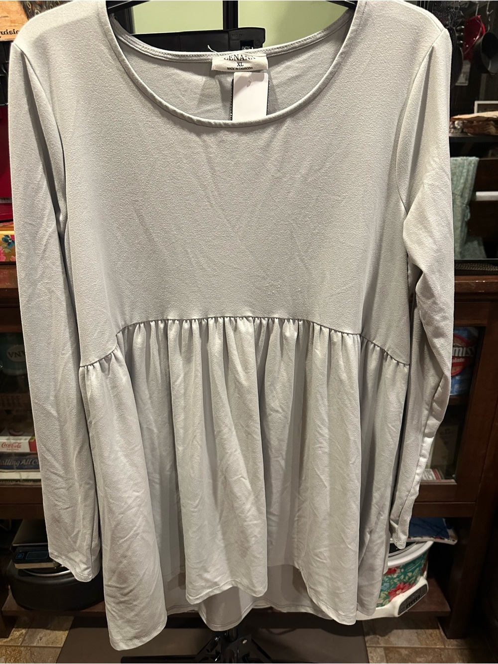 Zenana Outfitters Light Gray Long Sleeve Peplum Tunic/Dress